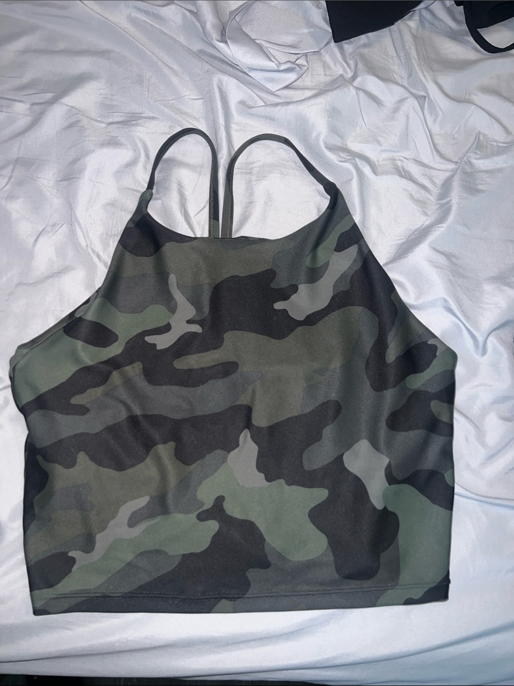 Old Navy Olive Green Camo Crop Tank with Cross-Back Straps